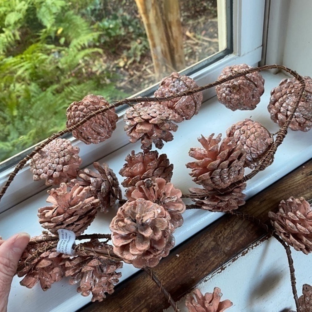 Anthropologie Faux Pink Pinecone Garland